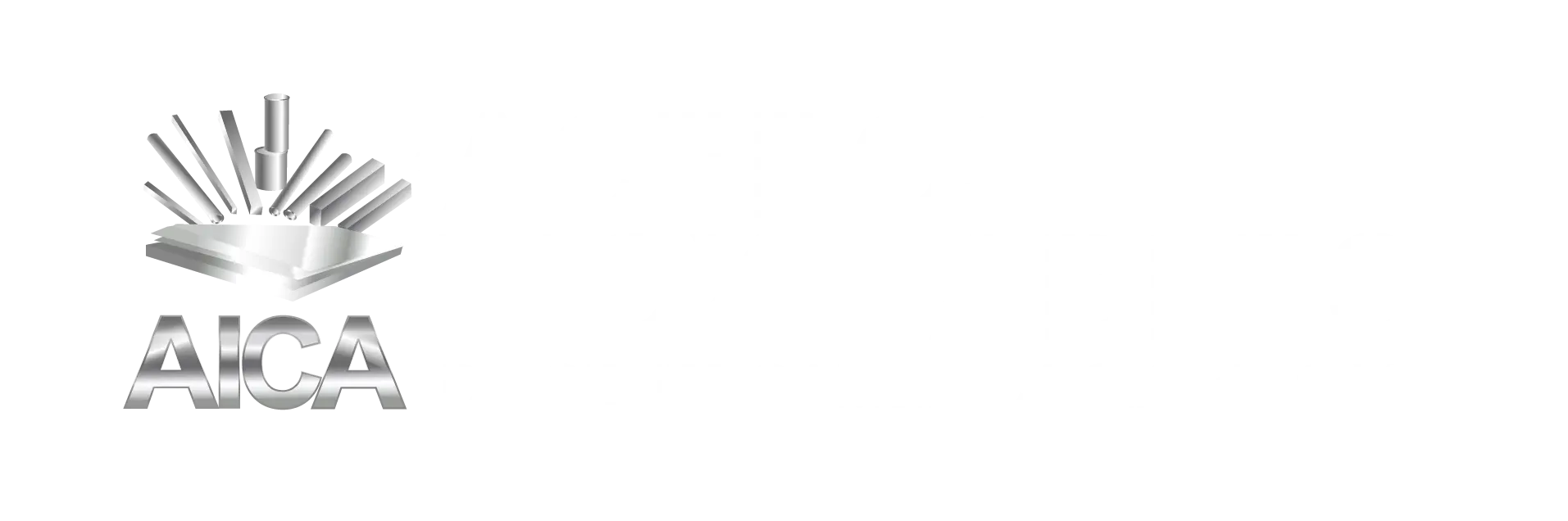 Logotipo en blanco de Aceros Inoxidables de Centroamérica (AICA) en El Salvador.